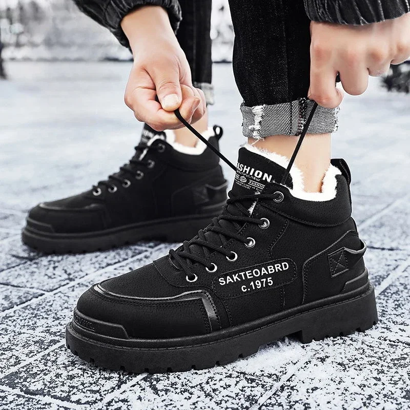 

Men's Snow Boots Fashion Warm Cold Proof High Top Cotton Shoe Thick Plush Quality Male Winter Shoes Fur Original Deals Footwear