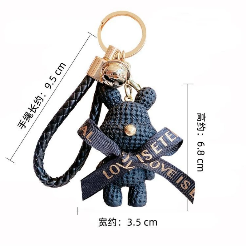 Cute Bear Key Chain Resin Bow Bell Rabbit Keychain Weaving Fashion Doll Bag Pendant Holiday Car Animal  Key Ring For Girls Gifts