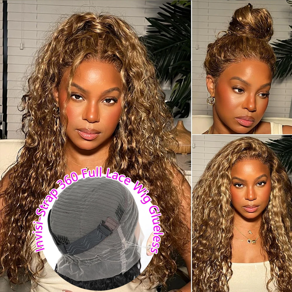 

360 Full Lace Wig Human Hair Pre Plucked Hd 427 Highlight Deep Wave Frontal Wigs Invisible Drawstring 250 Density Lace Front Wig