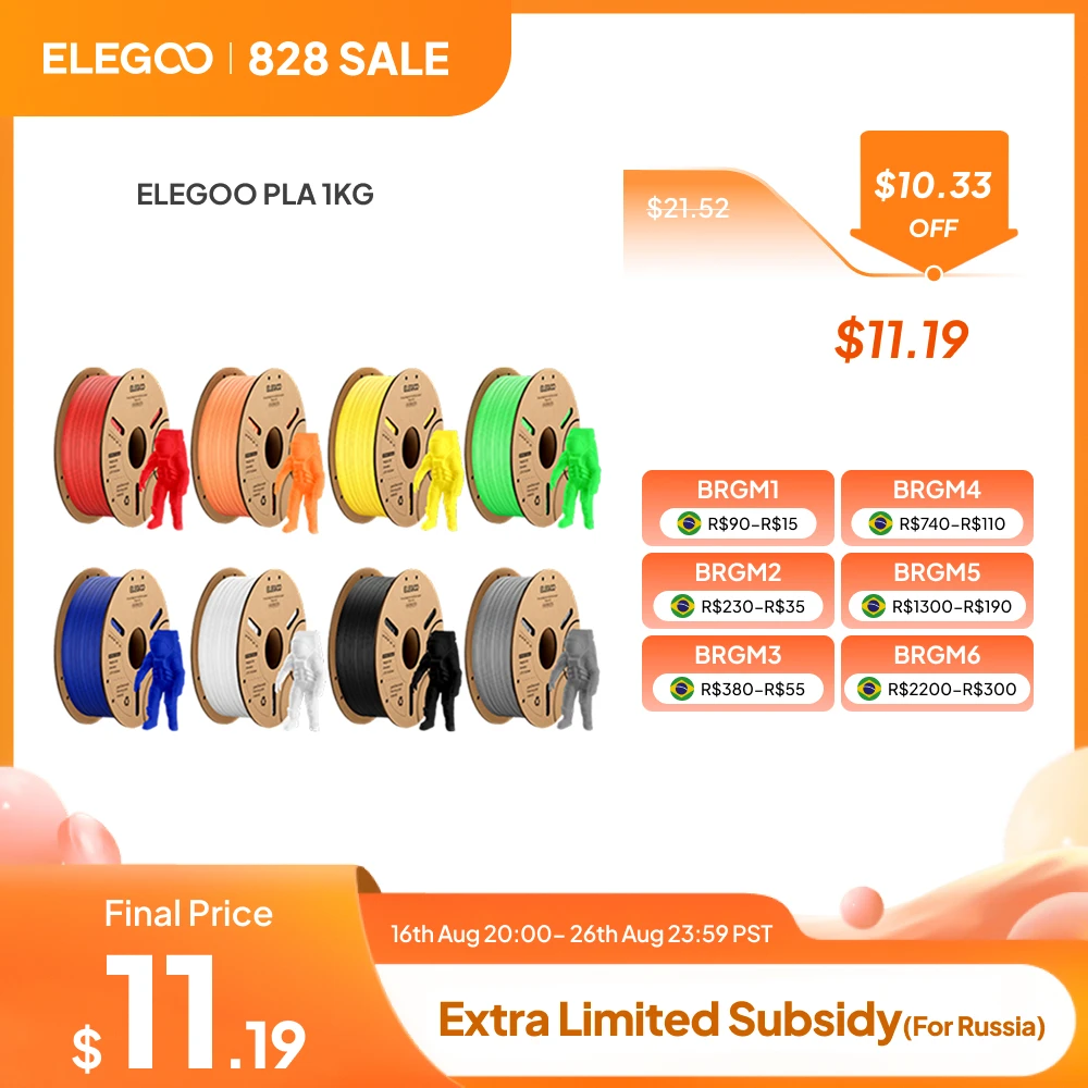 ELEGOO 1kg 1.75mm Filamento PLA Plástico 3D PLA para Impressora 3D Material de Consumíveis para NEPTUNE 3 PRO FDM Impressora 3D