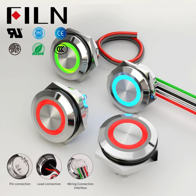 

FILN Stainless Steel Push Button Switch Short-Throw Self-Reset Momentary 16mm LED Touch Elevator Button