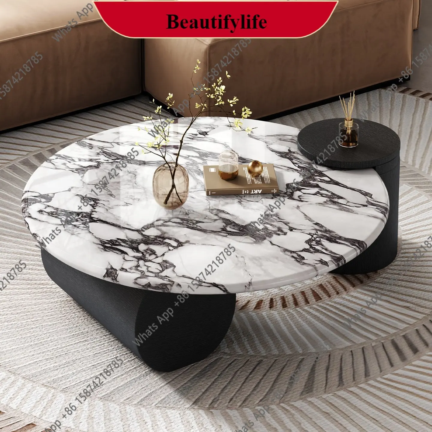 French marble coffee table round light luxury household small apartment living room high-end Italian minimalist coffee table