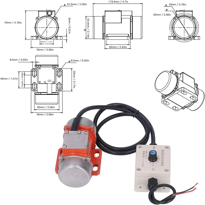 30W Concrete Vibrator, 4000RPM Electric Vibrating Motor With Speed Controller & Adjustable Exciting Force