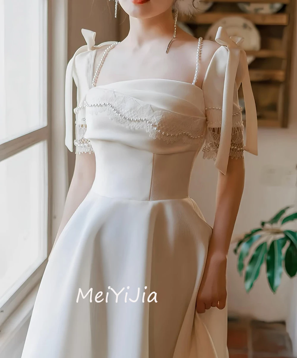 MeiYiJia Square Neckline Simple Beaded Ankle-Length Ruffle Satin Saudi Arabia Sexy Evening Birthday Club Outfits Summer 2024