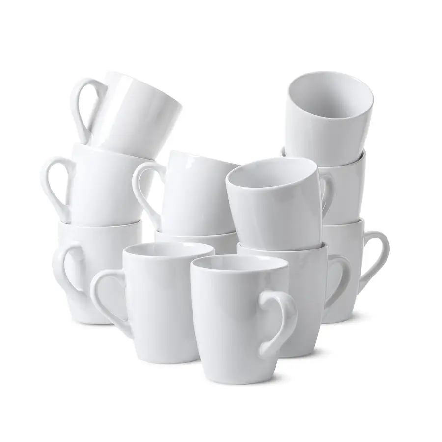 

White Coffee Mugs, Set of 12, 12oz, Coffee Mug Set, Christmas Gifts