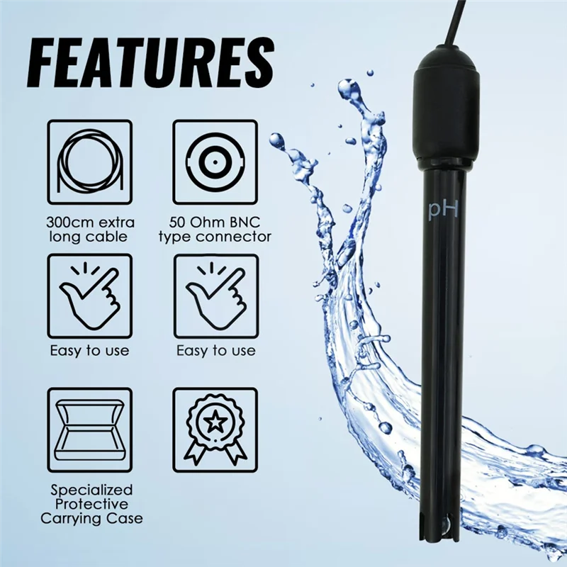 AB34-PH القطب الاستشعار التحقيق محلل المياه جهاز اختبار المياه PH التحقيق لحوض السمك الزراعة المائية صناعة تجربة كابل 300 سنتيمتر