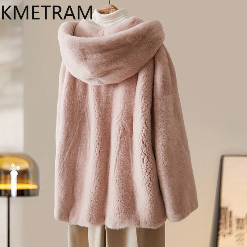 100% Whole Mink Fur Jacket Woman Luxury Pink Real Fur Coat with Hood Winter Clothes for Women New in Outerwears 2025 Fourrure
