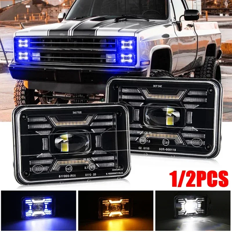 

1/2pcs Rectangle LED Headlights 4x6 Inch High/Low Beam Driving Light for Car/Off Road Motorcycle