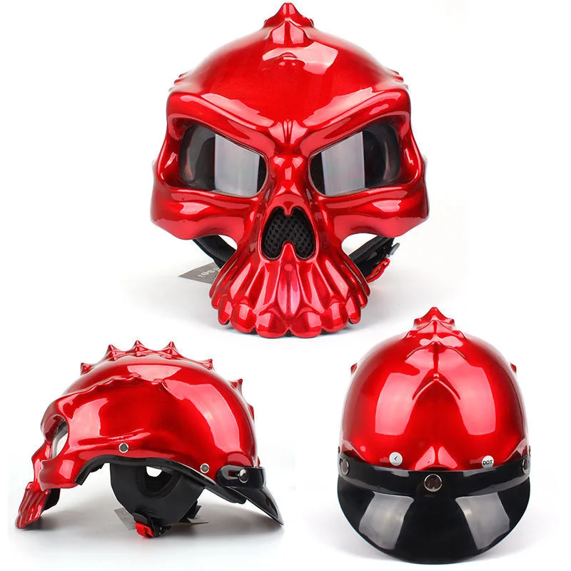 Electric Vehicle Helmet Men\'s Fashion for Harley Double-sided Replaceable Skull Helmet High-quality ABS Half Helmet Personality