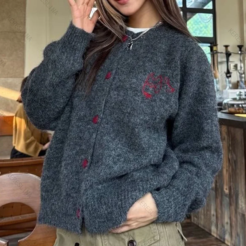 

Американский винтажный уличный повседневный вязаный кардиган на пуговицах, женский однотонный удобный универсальный вязаный кардиган, свитер