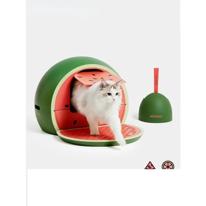 

Watermelon grapefruit cat litter box Fully enclosed oversized toilet Anti-splash deodorant drawer cat supplies