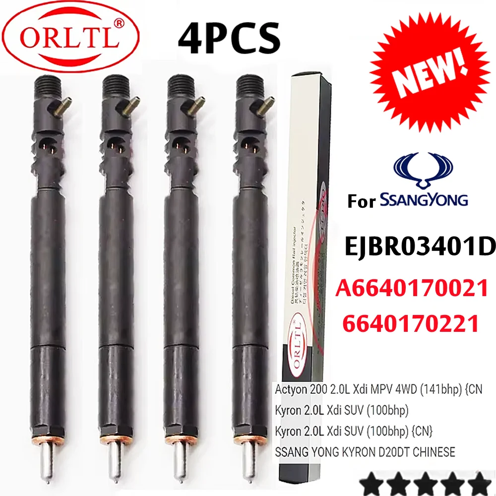 4 шт. EJBR03401D A6640170021 R03401D 3401D 6640170221 Дизельный инжектор для SANGYONG Actyon 200 2.0L Xdi MPV 4WD (141bhp) {CN