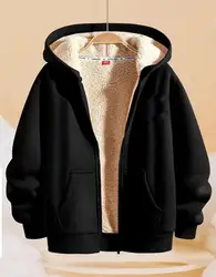 Winter New Boys and Girls Solid Color Plus Thick Lamb Fleece Versatile Casual Warm Outerwear Hoodie Fashion Sports Hoodie Coat