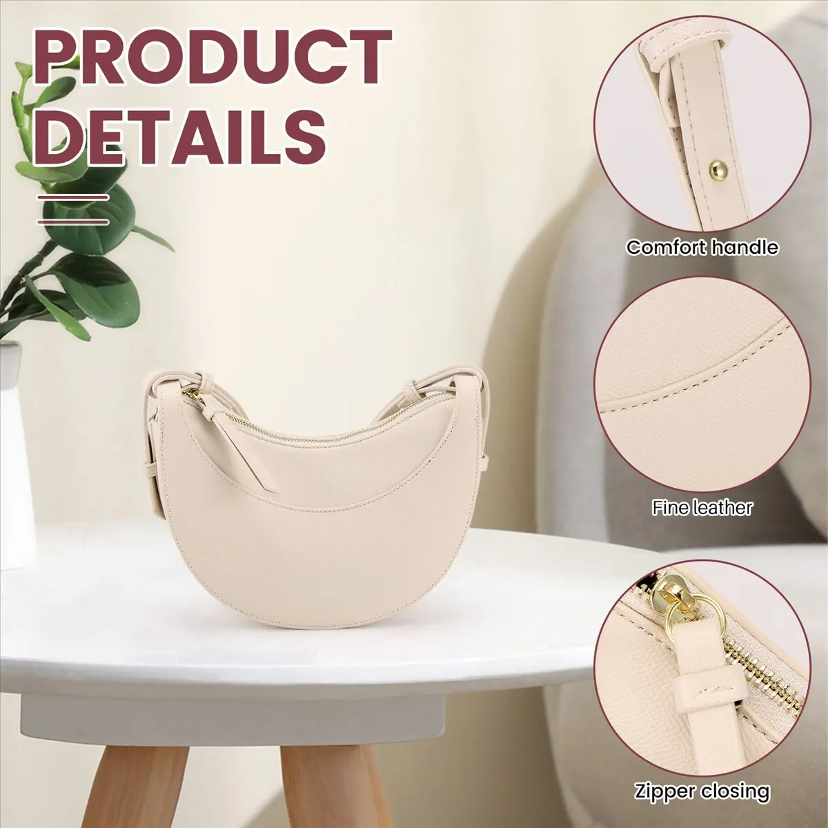 

Carefree-универсальная повседневная сумка в форме полумесяца, седельная сумка, модная сумка на плечо, большая вместительная сумка-мессенджер белого цвета