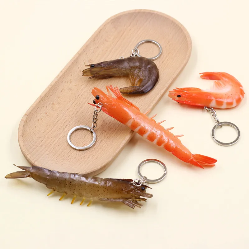 Realistic PVC Shrimp Keychain Waterproof Fake Food Model Bag Charm Funny Gag Gift For Backpack Unique Prawn Key Ring Accessory