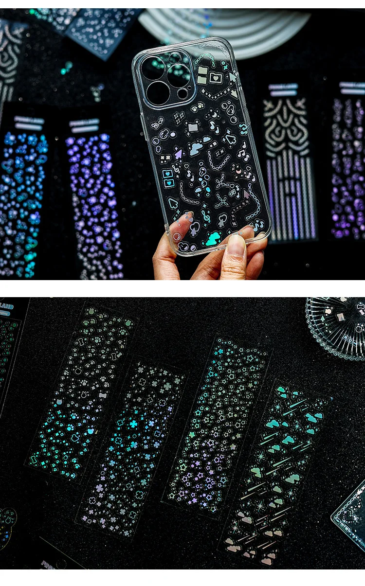 12 Sheets Waterproof Glittering Laser Stars Dot Decorative Stickers for Scrapbooking DIY Photo Card Decoration Collage