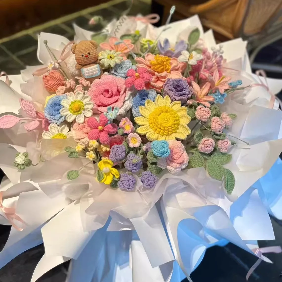 雪の女王-diy-編み物材料キット-ローズ-チューリップ-ミックスブーケ-かぎ針編み-ギフト-ガールフレンドへのプレゼント-クラフトアクセサリー-ベルト-帽子-スカーフ