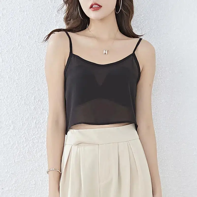 Summer Sexy Tank Top Women Crop Tops Y2k Streetwear Lightweight T-shirts Casual Sleeveless Shirt Black White Women Clothing