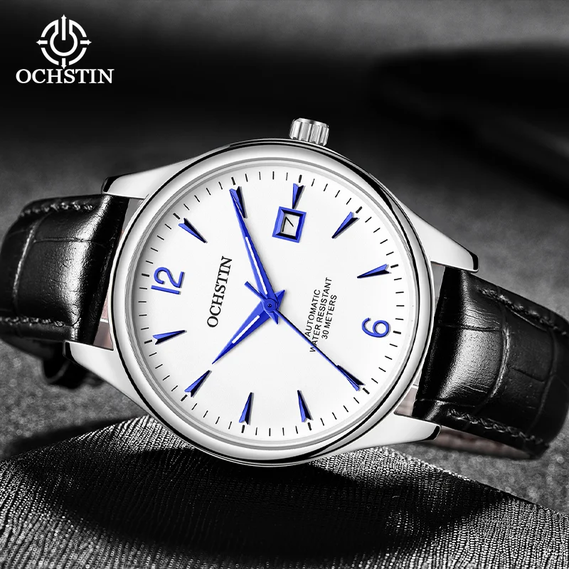 OCHSTIN Man Automatic Self-winding Mechanical Movement Watches Men's Breathable Comfortable Leather Wristband Calendar Clock