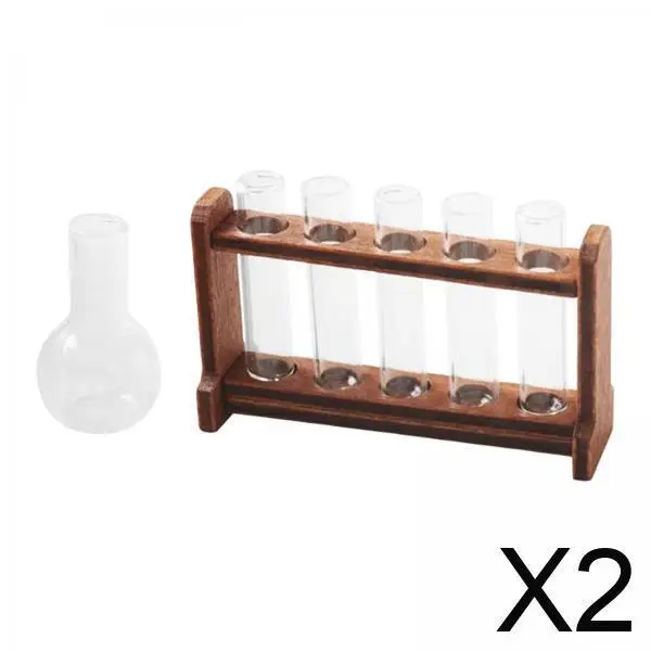 

Simulation Miniature Laboratory Test Tube Set Wooden Glass Accessories for Dollhouse Play Scene