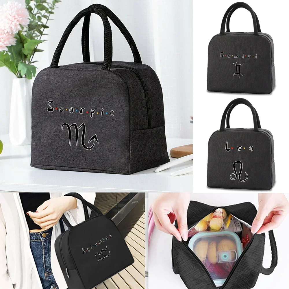 For Women's Work Cooler Lunch Bags Kids Food Insulated Thermal Lunch Box Handbag Storage Pouch Constellation Print Canvas Packet