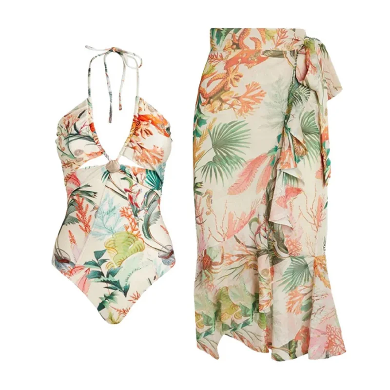 

Новинка 2023, цельный купальник с принтом в стиле ретро, женский пляжный комплект, халат, костюм для серфинга, ort Sve, фиксированная накладка на грудь, полиэстер