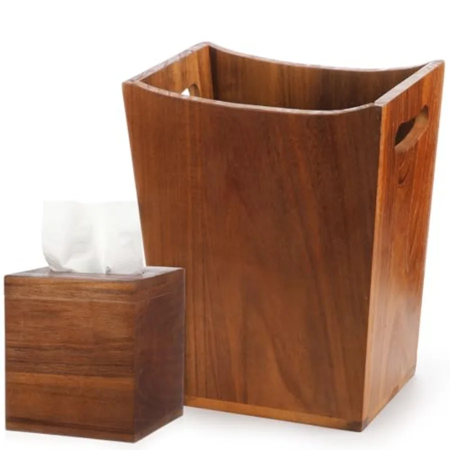 

2 Pcs Trash Can Wastebaskets and Tissue Box Set Rectangular Trash Basket Garbage Can for Bathroom Living Room Office Kitchen
