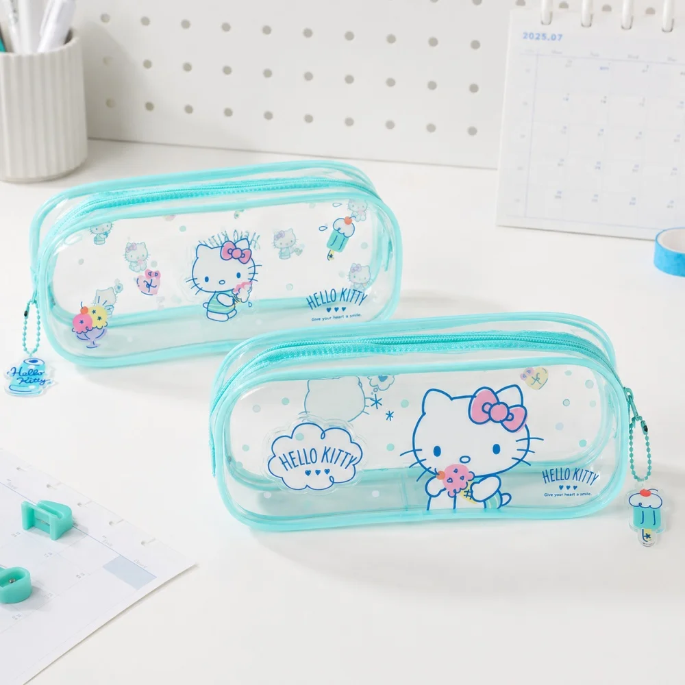 Hello Kitty Sanrio Genuine Jelly Pencil Case Cute Clear Stationery Bag Large Capacity Pen Pouch for Study Travel Birthday Gifts