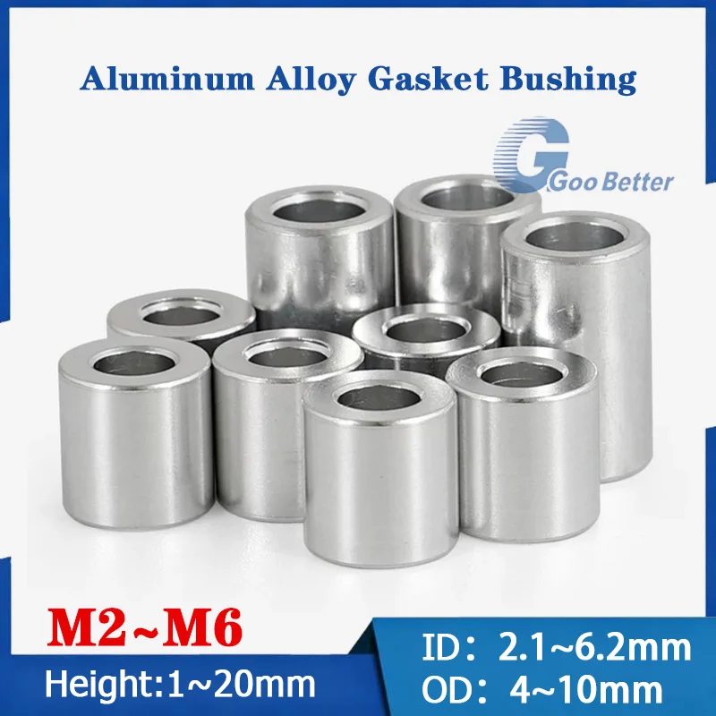 20pcs M2 M2.5 M3 M4 M5 M6 Aluminum Alloy Bushing Gasket No Thread Standoff Spacer Round Hollow Flat Washer Sleeve Length 1-20mm