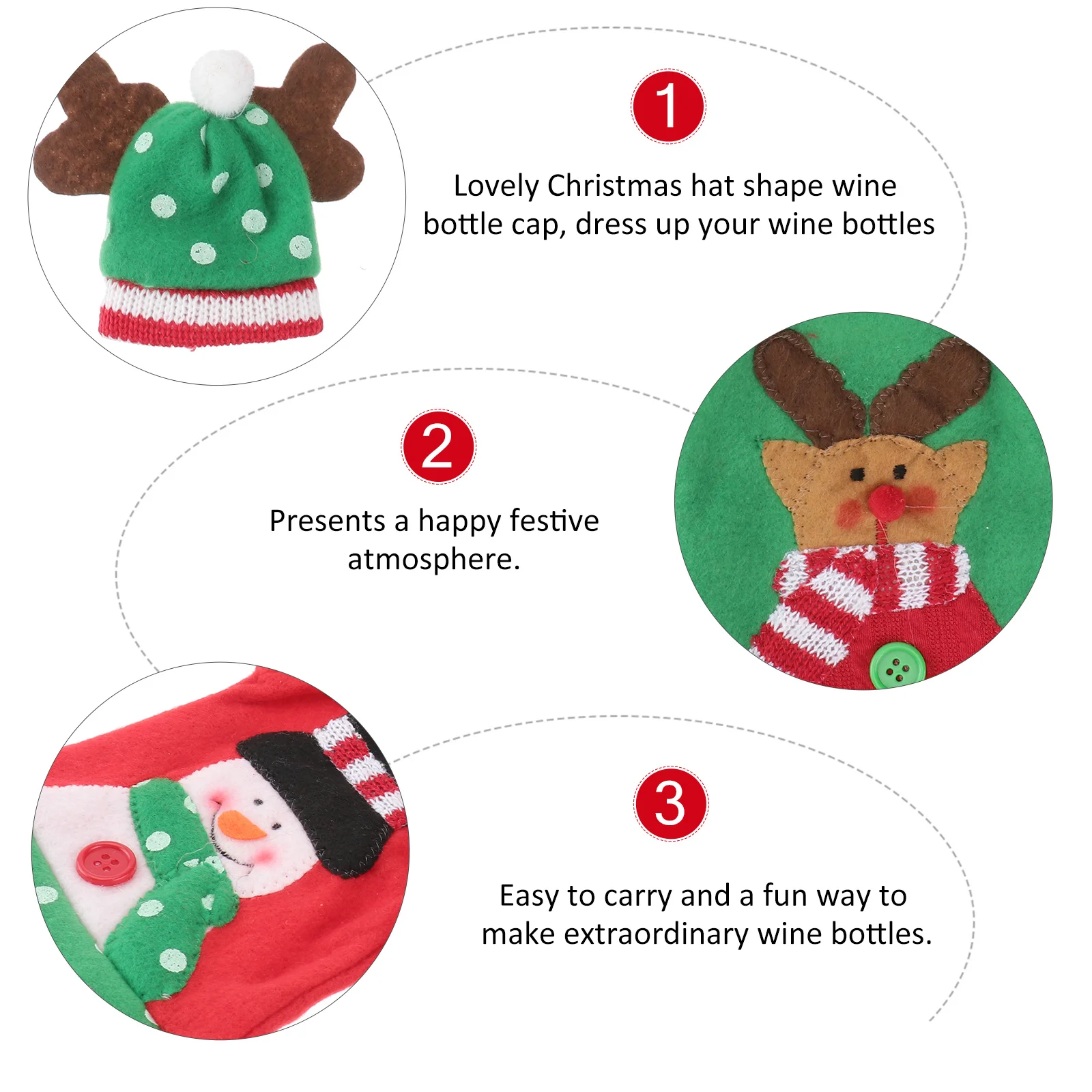 

3pcs Christmas Wine Bottle Sweater Cover Santa Elk Snowman Print Holiday Party Decoration Accessory Kitchen Bar Supplies Xmas