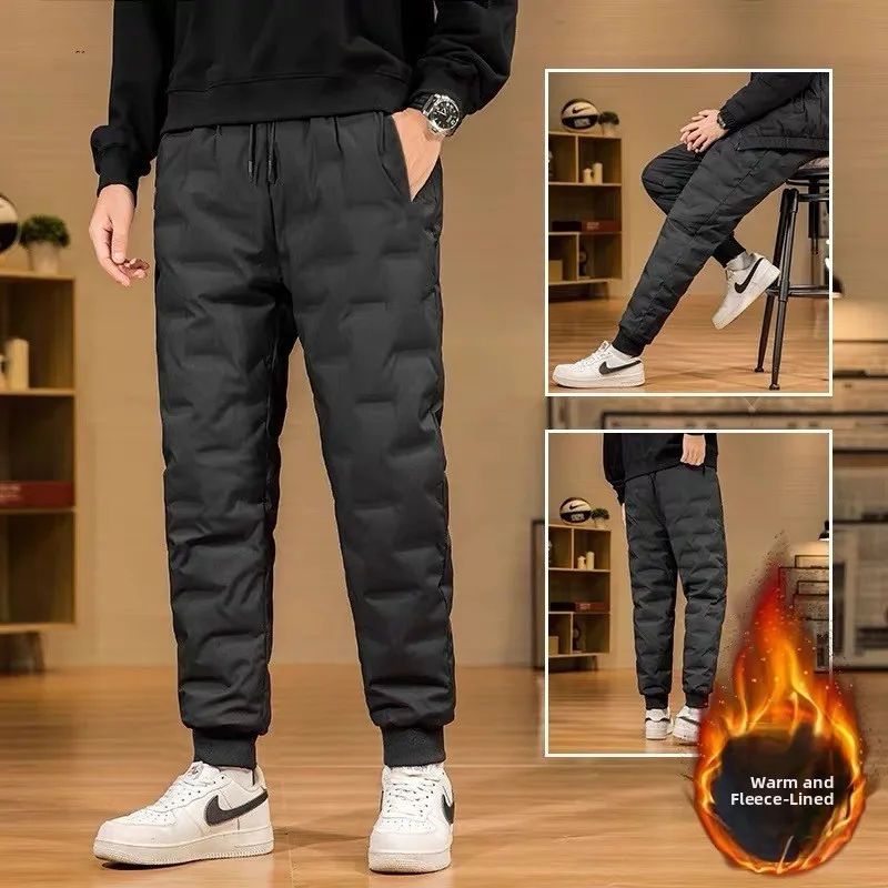 

Thiened down Fce Lined Casual Pants for Men Windproof Coldproof Outdoor Sports Trousers Warmth Youth Sle Straight Leg ...