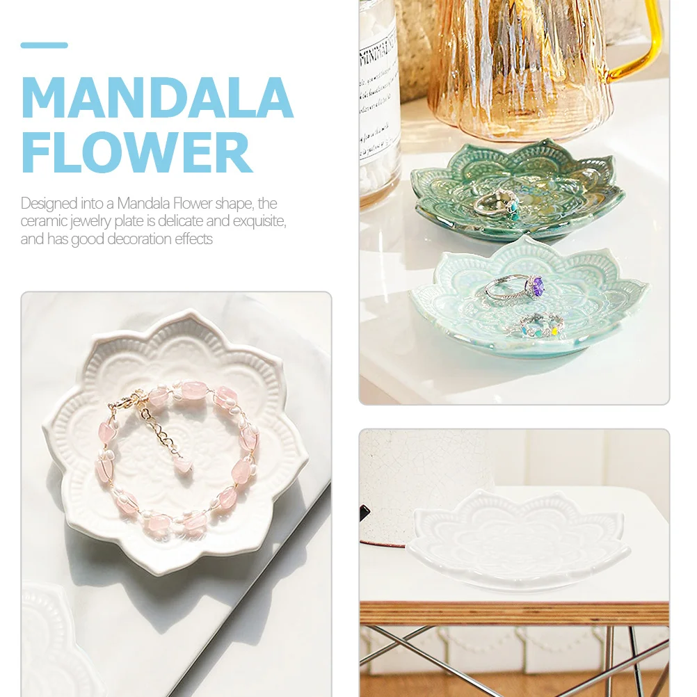 

2 шт., керамический поднос для ювелирных изделий с цветком мандалы, органайзер для ювелирных изделий, декоративная тарелка для хранения, держатель для колец, брелок, блюдо
