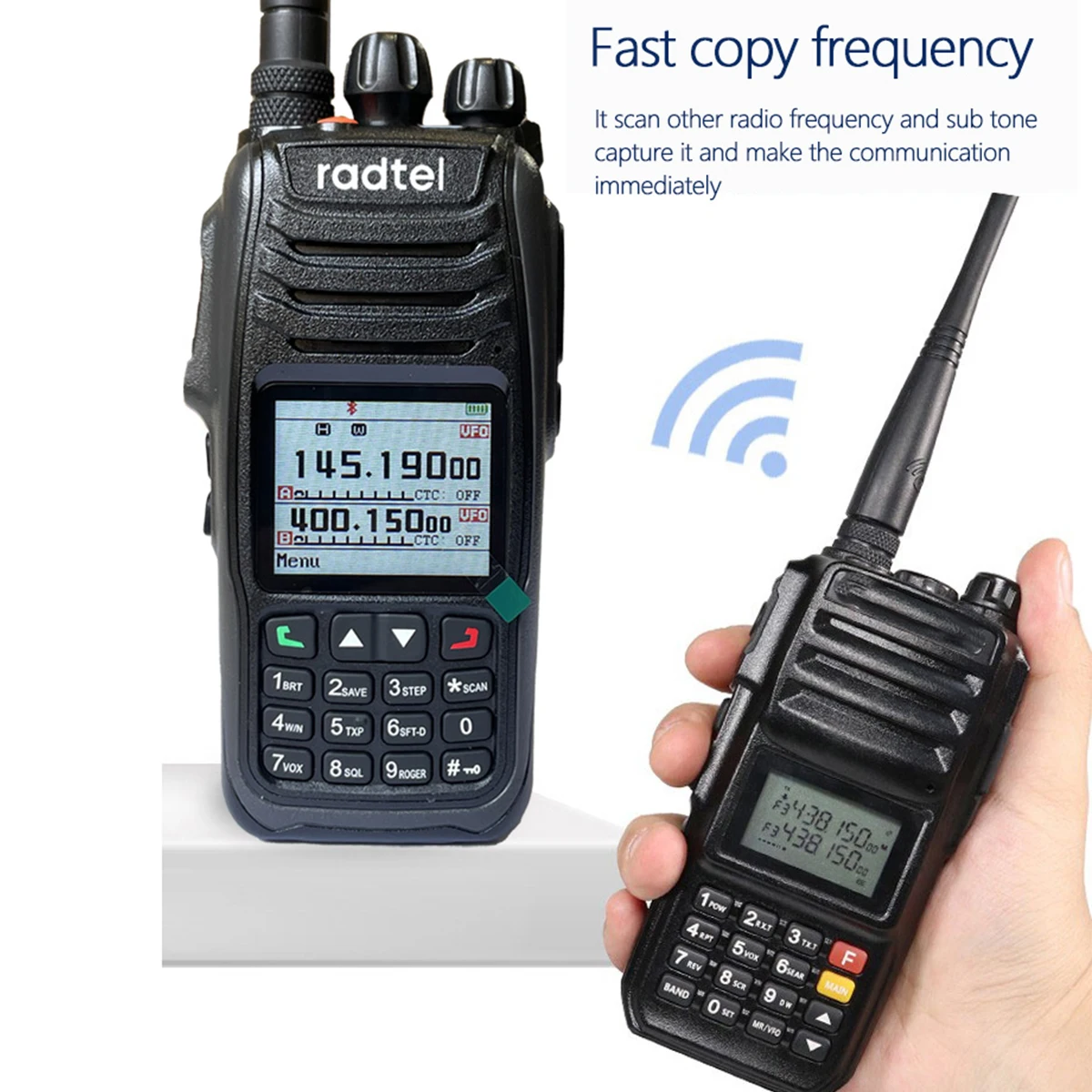 Radtel RT-790 Bluetooth Walkie Talkie 10W Amateur Ham Radio with Air Band Paragliding Airsoft LCD Finger PTT Motorcycle helmet