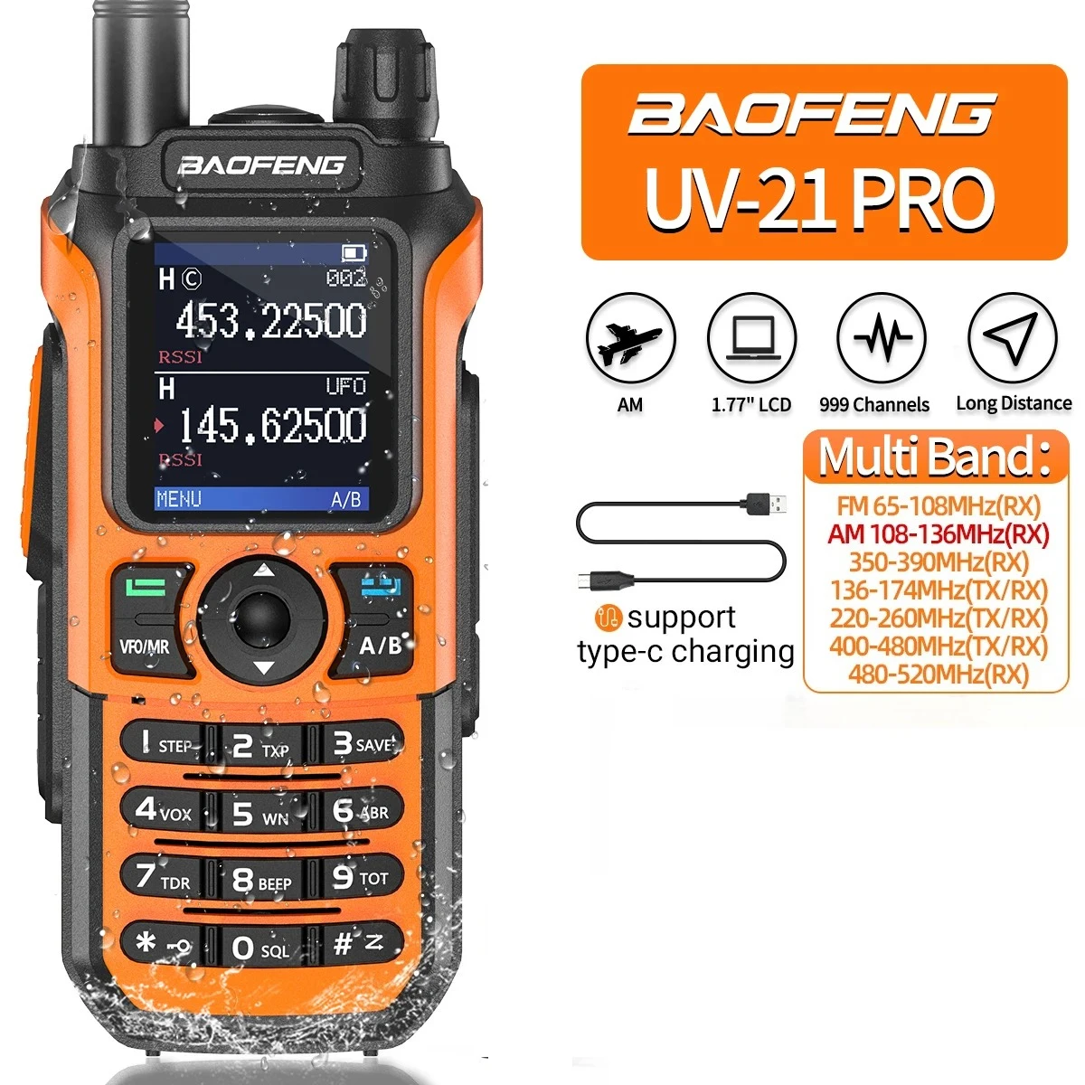 Baofeng UV21 UV-21Pro Walkie Talkie Long Range Air Band Frequency VHF UHF Type-C Rechargeable UV-5R For Upgrade Ham Radio