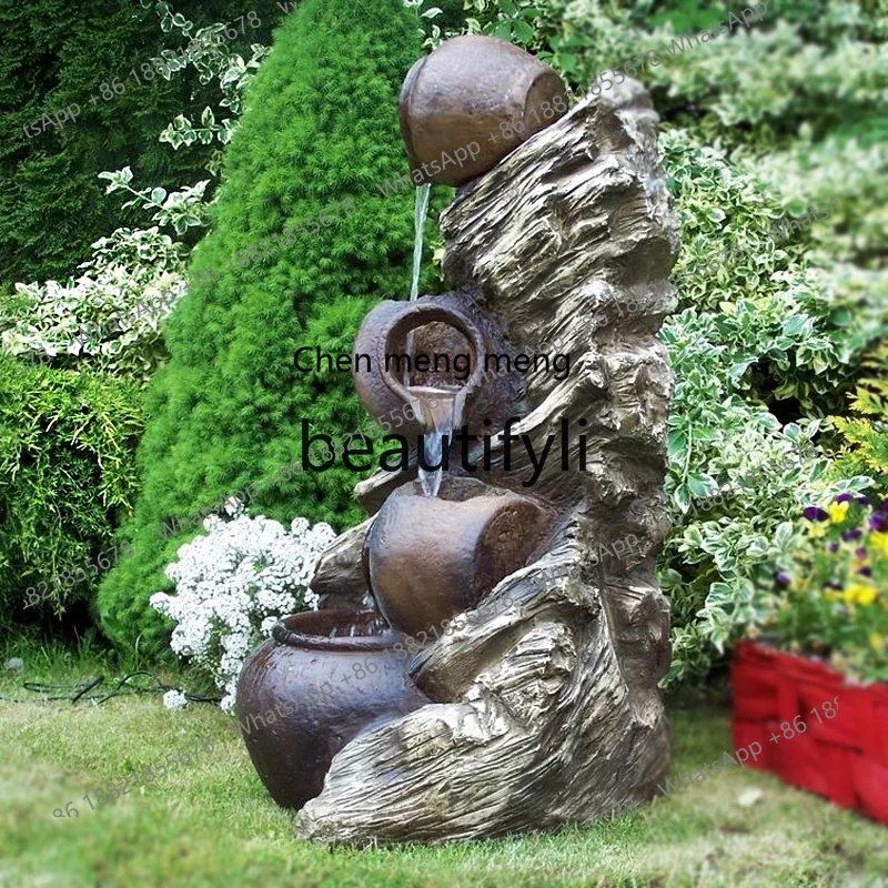 D178  Flowing water ornament solar large European garden decoration, outdoor courtyard multi-layer, resin floor landscaping