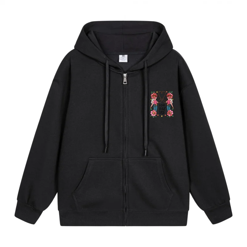 

Men's Hooded Jacket Black with Cartoon Character Print Casual for Daily Wear