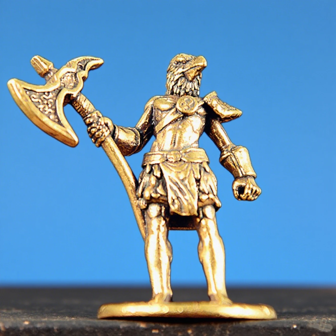 

Brass Bird-Headed Warrior Statue with Battle Axe - Mini Desktop Decor for Office & Study Room, Collectible Figurine​​