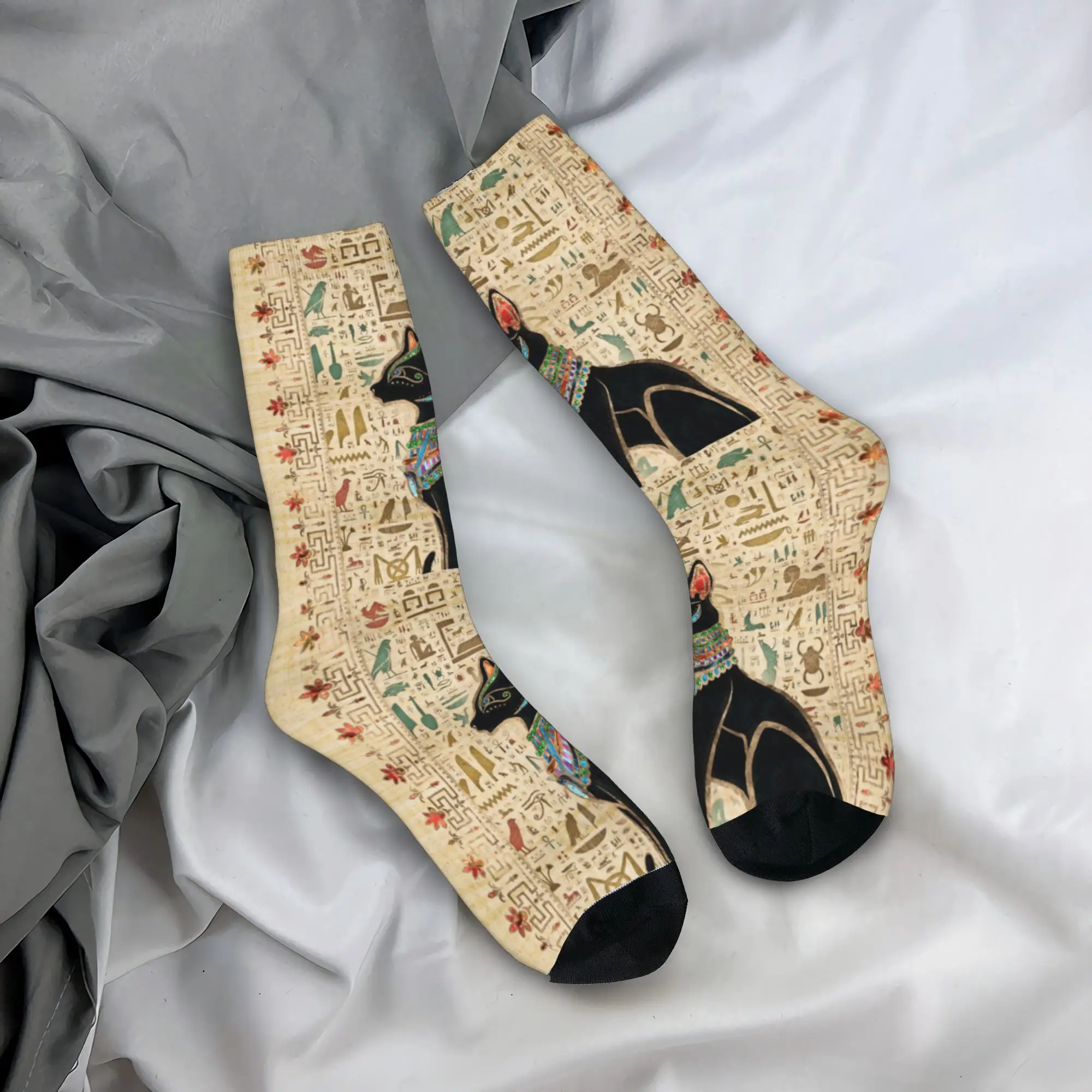 

Custom Funny Men's Egyptian Bastet Cat Dress Socks Unisex Breathbale Warm 3D Printed Ancient Egypt Art Crew Socks