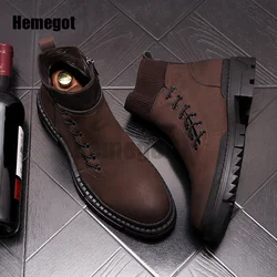 Men's Casual Leather Boots High Top Booties Platform Shoes Side Zippers Ankle Boots New Men's Shoes Breathable Leather Booties