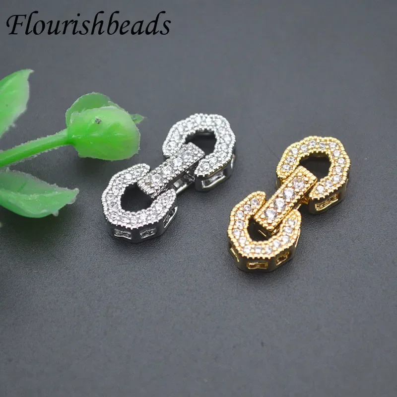 Jewelry Findings DIY Pearl Necklace Gold Color Connector Clasp Paved CZ Beads Accessories 10pcs/lot