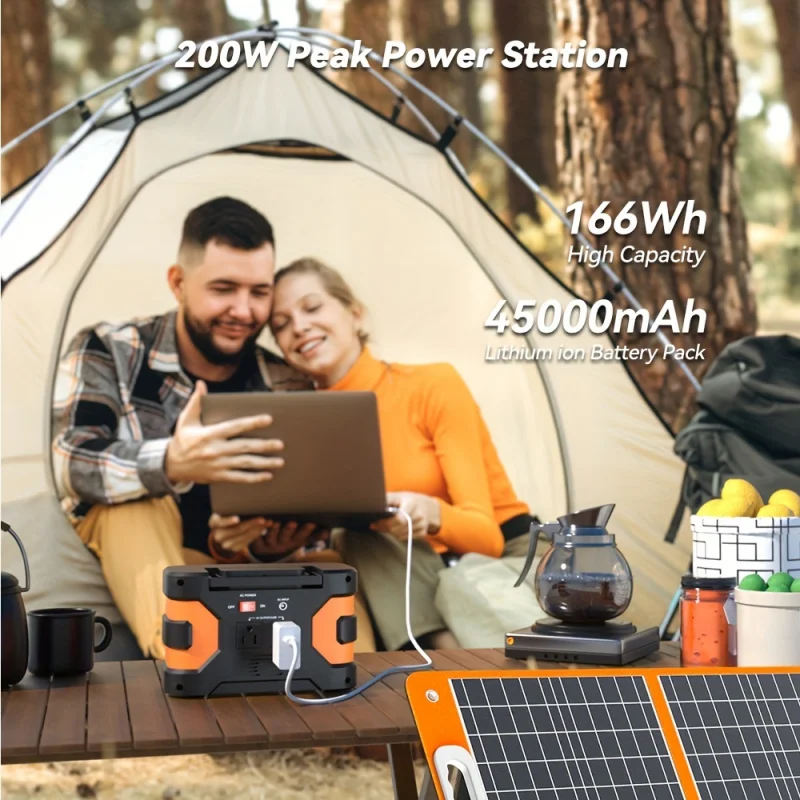 150W Portable Power Station 60W Solar Panel, 2 X 150W AC Outlets, 166Wh/45000mAh Backup Power Emergency Power Supply