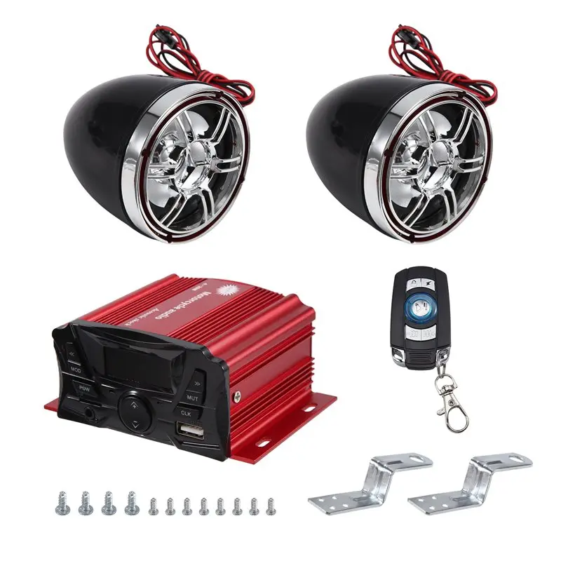 A33K-MP3 FM Radio 4 Channel High Power Bluetooth Stereo Speaker 12V Motorcycle Antitheft With LCD Display