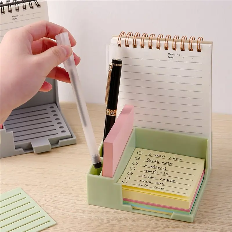 N35R-Sticky Note Holder With Stencil Dispenser, For 3X3/4X4 Notes Template Memo Pad Organizer For Office Green