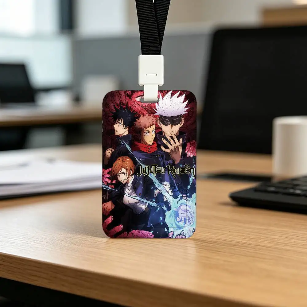 Ujutsu K-Kaisen Anime Print Card Printed Tag Holder With Detachable Lanyard, Business Employee ID Card Holder