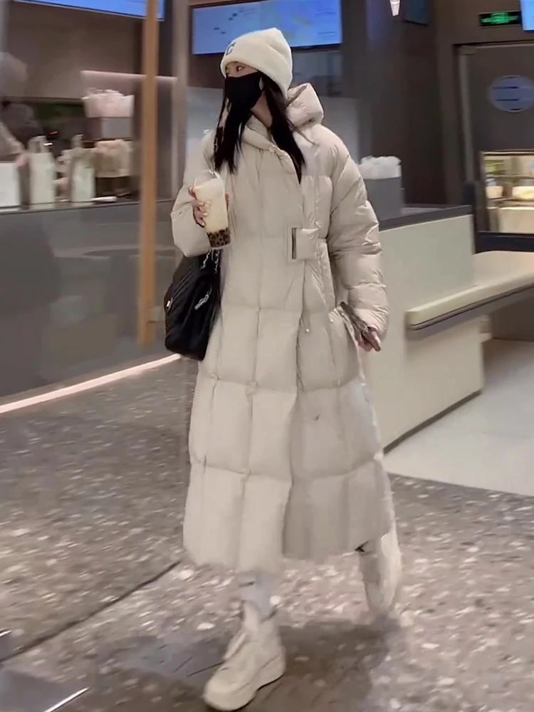 2024 inverno nova Faion Thiened Long Du down Jaet feminino solto ajuste Sli branco Du casaco acolchoado de penas na moda Commu...