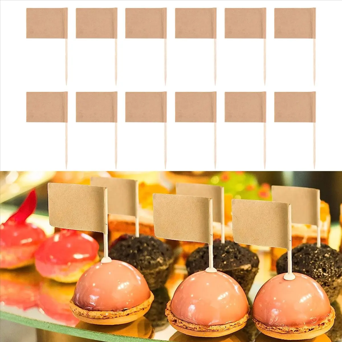 SDFC 200 Pack Blank Toothpick Flags Paper Flag Picks Cheese Markers for Cupcake, Food, Fruit, Party Decorations