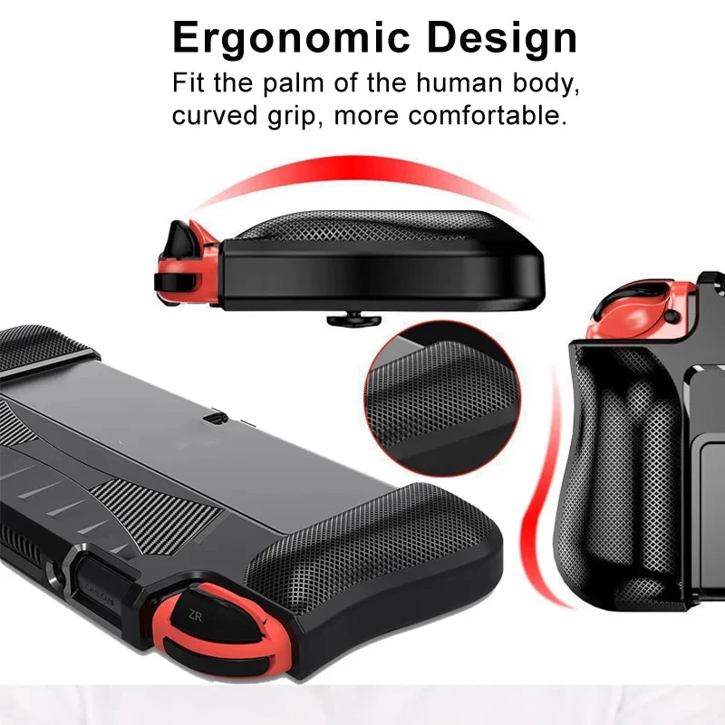 Dockable Protective Console Case for Switch OLED 2021 Soft Silicone Shell Carbon Fiber Textued Grip Cover for Joycon - view 3