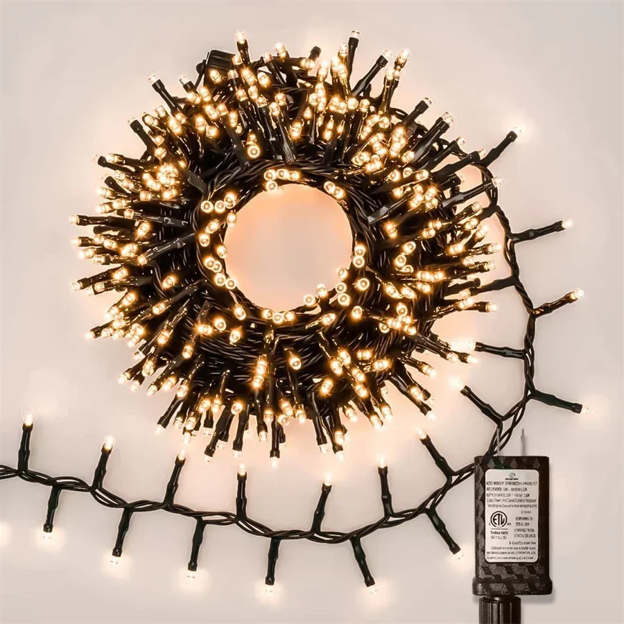 1000/1500 LED Christmas Tree Cluster Light Plug in Firecracker Garland String Light Outdoor Christmas Twinkle Fairy Light