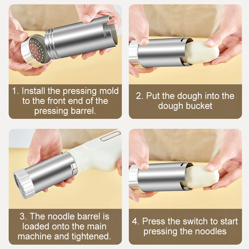 자동 전기 충전 무선 수동 파스타 메이커 커터, 수동 스파게티 국수 반죽 프레스 기계, 3/5 금형