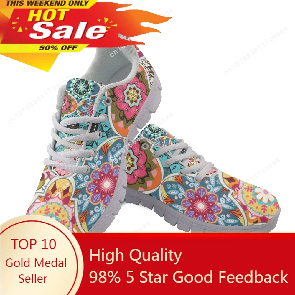 

Luxury Brand Bohemia Mandala Flower Print Casual Sneakers for Women Comfortable Air Flat Shoes Femme Lace up Zapatos